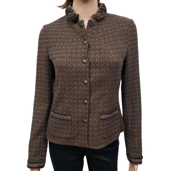 Elie Tahari Tweed Blazer Jacket w Velvet Collar Reversible Wool Blend XS/S Brown - Picture 1 of 13